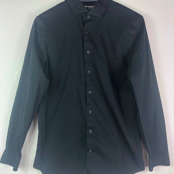 LOT Bundle (2) Express Fitted Mens Medium 15 15.5  Plaid Solid Red Black - Picture 2 of 6